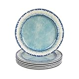 AELS Melamine Dessert Plates Set of 6, 8.5 inch Small Dinner Plates for Indoor and Outdoor Use, Dishwasher Safe, Lightweight Unbreakable, BPA Free, Light Blue