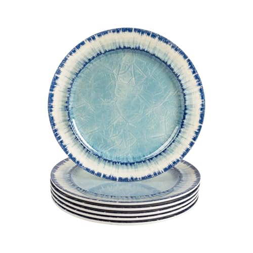 AELS Melamine Dessert Plates Set of 6, 8.5 inch Small Dinner Plates for Indoor and Outdoor Use, Dishwasher Safe, Lightweight Unbreakable, BPA Free, Light Blue
