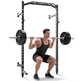 GAOMON Commercial Wall Mounted Squat Rack, Heavy Duty Carbon Steel Home Gym Equipment with Multi-Grip Pull Up Bar, j-Cups & Landmine Attachment for Home and Garage Gym, Black
