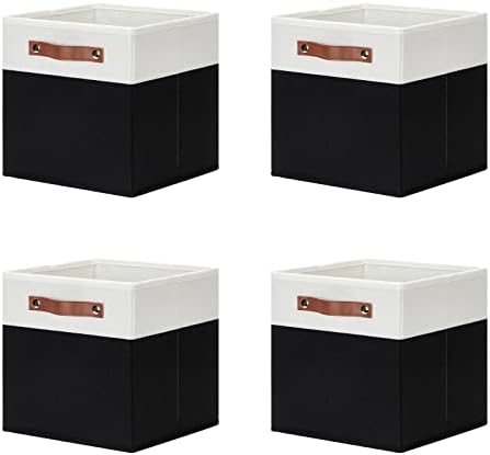 DULLEMELO Storage Cubes 11 inch,Cube Storage Bins with Handles for Organizing,Fabric Storage Baskets for Shelves Nursery Closet Home Organization (White&Black-4 Pack)