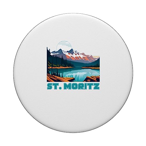 St. Moritz Souvenir Apparel - Retro Vintage St. Moritz PopSockets Swappable PopGrip, Black - Image 3