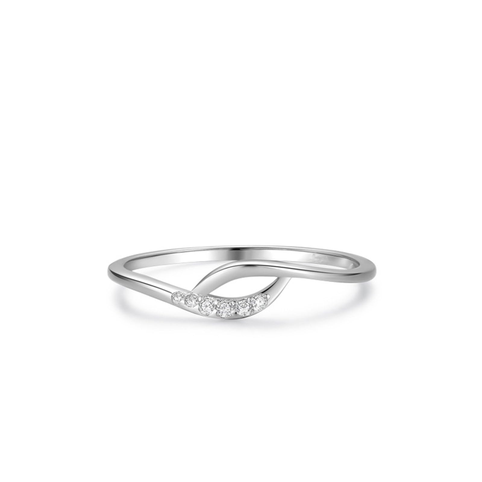 Bague Or Blanc Femme 9/14/18 carats, Anneau Empilable Vague Orné de Diamant, Bague Fine Or Véritable