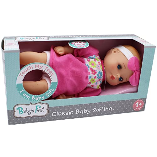 Babys First Bathtime Baby Softina in Pink & Floral Jumper With Matching Headband and Feel So Real Skin - Safe for Children 1 Year & Up