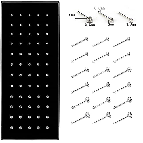 Nose Studs Set Stainless Steel Studs Rings Piercing Pin Body Jewelry 1.5/2/2.5mm with Nose Piercing Gun for Girls Wifeâ€¦