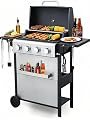 GRILL DEPOTS 4 Burner Propane Gas Grill, 387 Sq.In Stainless Steel BBQ Grill with Foldable Side Table & Wheels, Portable Outdoor Gas Grill for Backyard Patio Camping, Easy Ignition & Thermometer
