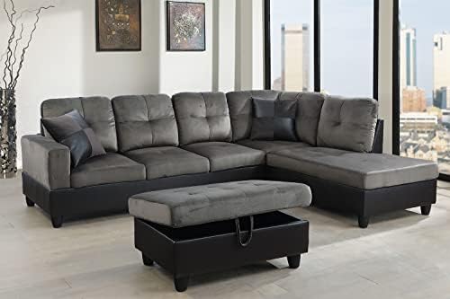 SIENWIEY Sectional Sofa Set with Storage Ottoman & Pack of 2 Toss Pillows, L-Shaped Sofa Couch Chaise and Ottoman for Apartment House Living Room Furniture(Taupe,Right Facing Chaise)