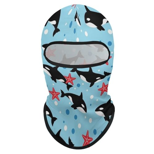 Women’s Fashion Balaclava Scarf Cute Killer Whale Starfish Bubbles Dots Blue, Sun Defense Head Cover for Daily Use, Casual Outdoor, Lightweight Stretchy Face Mask Gaiter