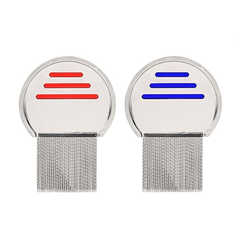 XHZaoan 2Pcs Lice Comb - Stainless Steel Head Lice Comb for Kids & Adults | Professional Nit Removal Tool for Effective Lice Treatment & Prevention (Durable & Easy to Clean) (Red & Blue)