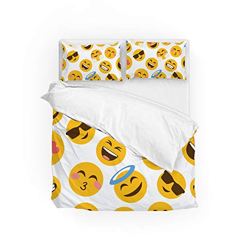 Ruchen Parure de lit avec Housse de Couette Emoji pour Toutes Saisons, Jaune, Long Twin