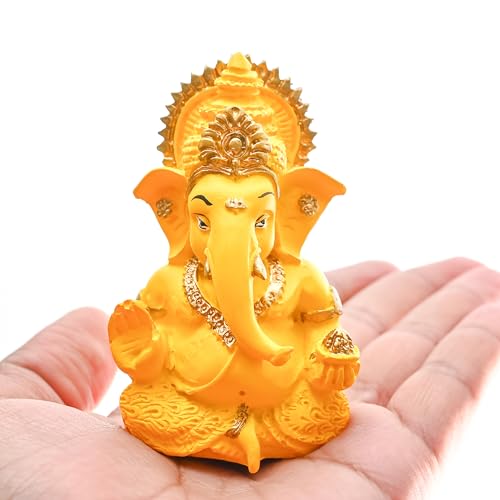 Image of ZAICUS Mini Ganesha Car Idol - Small Handcrafted Ganesha Statue for Dashboard, Home, or Office - Sign of Blessings, Wealth, and Happiness - Perfect Spiritual Gift for Loved Ones and Divine Dcor