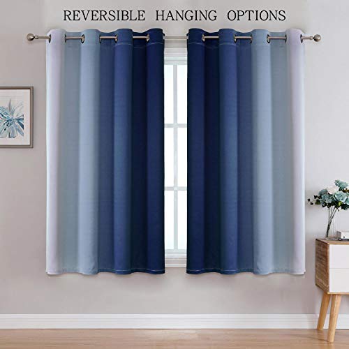 Image of G2000 Blackout Curtains & Drapes for Bedroom Living Room 63 Inch Length Navy Blue and Greyish White Room Darkening Window Treatments Ombre Thermal Insulated Light Blocking Grommet Backdrop 2 Panels