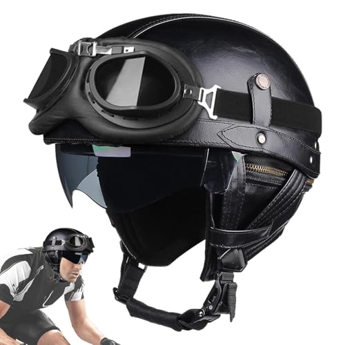 Casco retro ligero para moto que elimina la fatiga con gafas y visera de cuero