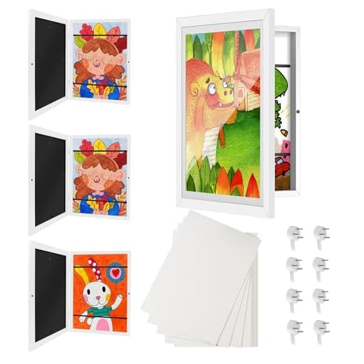 Wuciray 4pcs Marco Dibujos Infantiles con A4 20 Dibujos Apertura Frontal Cuadro Guardar Dibujos Cambiar Almacenamiento Obras de Arte Capacidad 100