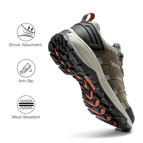 NORTIV 8 Women's Hiking Shoes Lightweight Breathable Mesh Walking Sneakers Outdoor Work Shoes Wander,Size 6.5,Khaki-Pu,SNHS222W