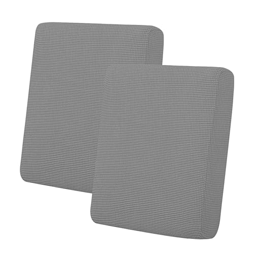 Image of Easy-Going Stretch 2 Pieces Loveseat Couch Cushion Cover for 2 Seat | Individual Furniture Protector Sofa slipcover for 2 Cushion Couch Washable Soft with Elastic Bottom Light Gray
