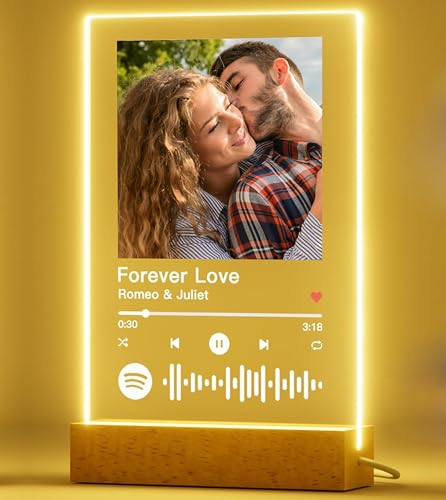 PB TECH Personalised from Spotify Plaque LED Light Acrylic Music Plaque with Photo Personalised Gifts for Him Her Women Men Valentine's Day Christmas Anniversary Birthday Mothers Day