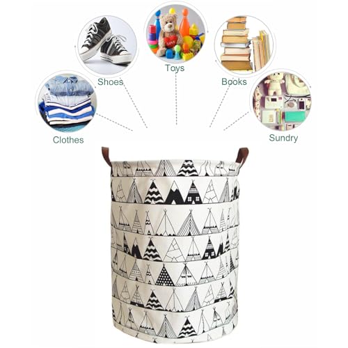 Nictemaw Large Storage Basket, Folding Laundry Hamper Canvas Laundry Basket with Waterproof PE Coating, Round Large Storage Baskets for Bedroom, Clothes, Toys — view 5