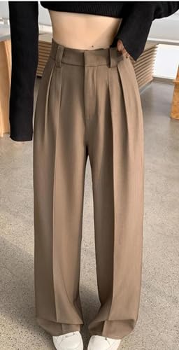 Women's Autumn Straight Wide Leg Pants with Belt High Waist Casual Solid Loose Fit Ankle-Length Pants4