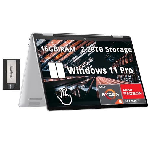 HP Envy x360 2-in-1 14" WUXGA Touchscreen Laptop, AMD Ryzen 5 8640HS, 16GB LPDDR5, 2.28TB Storage(2TB SSD+288GB Docking Station Set), AMD Radeon Graphics, Backlit Keyboard, Win 11 Pro, Silver