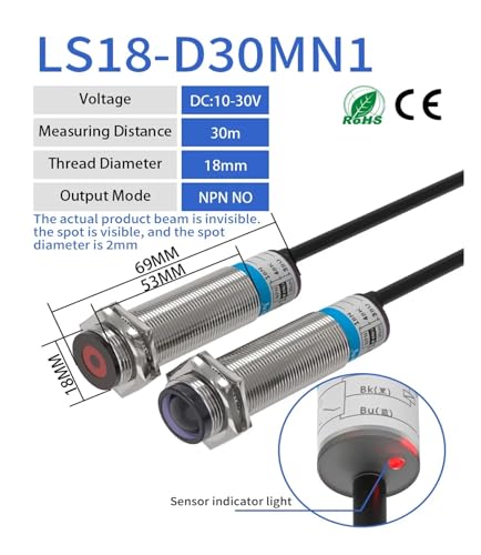 Capteur photoélectrique laser M18 détection 30m spot visible 2mm