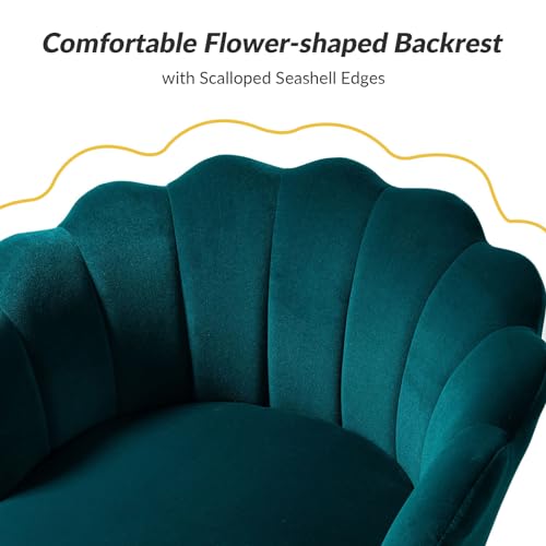 Image of HULALA HOME Modern Velvet Accent Chair with Shell Shaped Back, Cute Living Room Bedroom Armchair Sofa Chair with Gold Legs, Comfy Upholstered Vanity Chair for Makeup Room, Blue