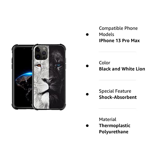 Iphone 13 Pro Max Case,Black And White Lion Drop Protection Soft Tpu Edges For Iphone 13 Pro Max Case,Pattern Design Cases For Apple Iphone 13 Pro Max 6.7 Inch Black And White Lion #TOP7