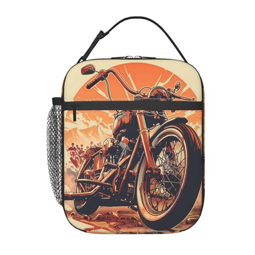 For Women Men, Vintage Motorcycle Theme Lunch Box Reusable Portable Lunch Bag Cooler Tote Waterproof Lunch Container For Office Picnic Work Travel