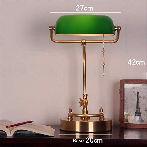 Desk Lamp Study Office Retro Classic Lighting Bedside Reading Lamp Rotatable Green Thick Glass Shade Full Copper Base Adjustable Lamp Pole Bankers Table Lamp E27 with Pull Line Switch steampunk buy now online