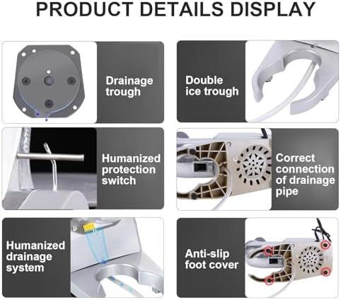 Electric Ice Crusher 300W - Double Knife 65 kg/h Smoothie Machine for Soft Drinks, Cocktails & Frozen Desserts - Compact Grey Ice Crusher for Home & Commercial Use