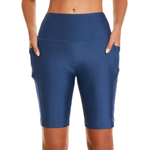 Image of HODOSPORTS Women's 3'' /5'' /7'' /9'' /12'' Swim Board Shorts UPF50+ High Waisted Quick Dry Swimsuit Bottoms with Pockets Liner