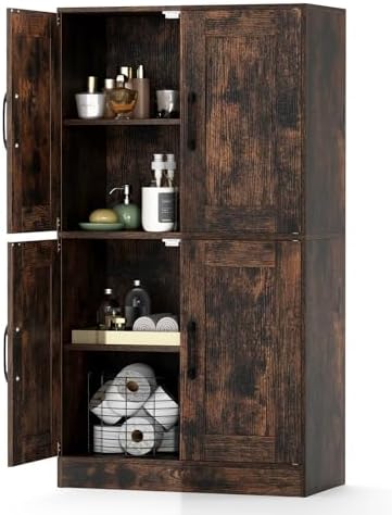 KOMFOTTEU Tall Kitchen Sideboard, Buffet Furniture with Doors and...