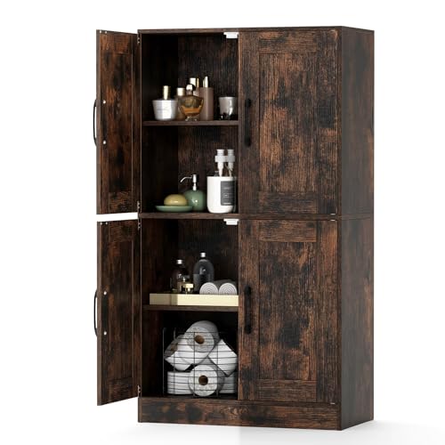 KOMFOTTEU Credenza Alta da Cucina con Ante e Ripiani Regolabili, Mobile Buffet con Dispositivo Antiribaltamento, Armadio Dispensa per Soggiorno, Ingresso, Bagno, 60 x 30 x 110 cm (L x P x A) (Marrone)