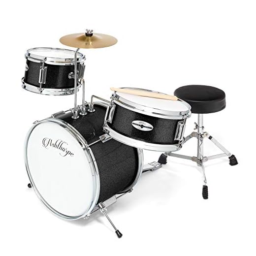 Ashthorpe 3-Piece Complete Drum Set - Beginner Kit with 14" Bass, Adjustable Throne, Cymbal, Pedal & Drumsticks - Black