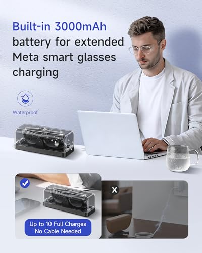Image of Magnetic Charging Case for Ray-Ban Meta Gen 1 & 2, 3000mAh Power Bank | Fits Gen 1 & 2 Wayfarer, Headliner, Skyler | Gen 2 Blayzer /Scriber Optics | Oakley Meta HSTN | Up to 10 Recharges for Travel