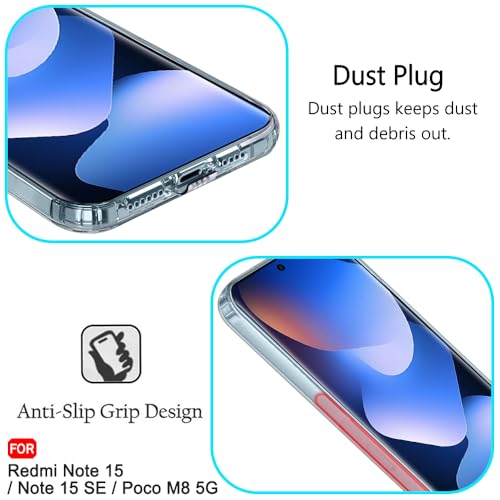 Image of TheGiftKart Back Cover Soft Case for Mi Redmi Note 15 / Note 15 SE /Poco M8 5G | Best Camera Protection | Inbuilt Dust Plugs & Anti-Slip Grip | Ultra Clear Slim Cover Case (Silicone, Transparent)
