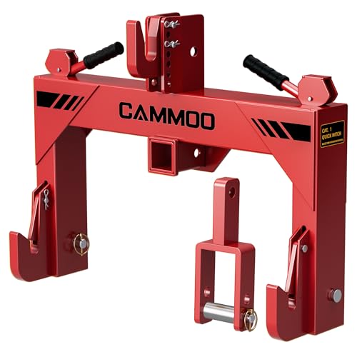 CAMMOO 3-Point Quick Hitch with 2' Receiver＆Extra Versatile Adapter, Adaptation to Category 1, No Bushing Required, 3000LBS Lift Capacity, 5 Level Adjustable Bolt &Reinforcing Rib Design (Red)