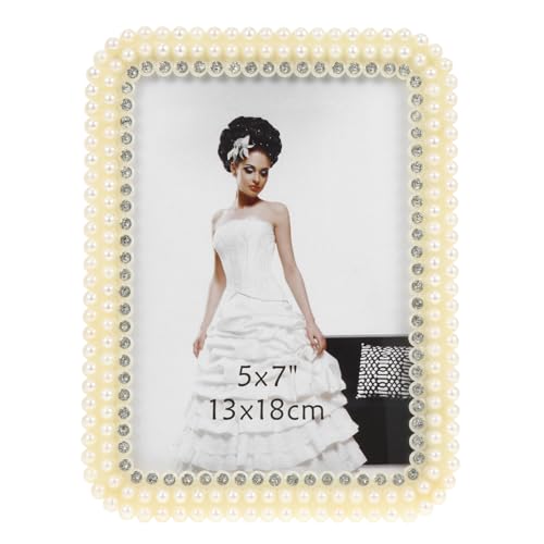 SILENRADAWN Marco de Fotos Rectangular de Resina Decorado con Perlas Elegante para Familia y Ocasiones Especiales para Hogar y Oficina Regalo Femenino
