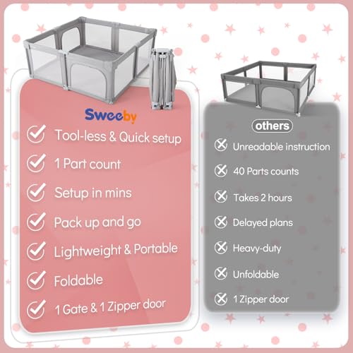 Sweeby-Baby-Playpen-59×59-Inch-Baby-Gate-Foldable-Playpens-for-Babies-and-Toddlers-Extra-Large-Playpen-with-Door-Play-Yard-for-Baby-Fence-Indoor-and-Outdoor-Play-Pen-Gray Sweeby Baby Playpen 59×59 Inch Baby Gate Foldable Playpens for Babies and Toddlers Extra Large Playpen with Door Play Yard for Baby Fence Indoor and Outdoor Play Pen Gray