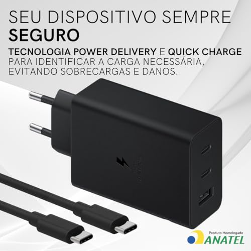 Carregador Super Turbo 65W Multiportas: Tipo-C 65W + Tipo-C 30W + USB-A 30W. Compatível com iPhones,