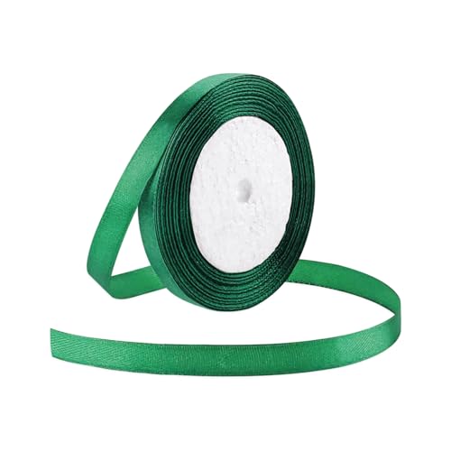 25 Yard Satin Ribbon Roll 3/8 Inch Fabric Ribbon for Craft Bows Rose Bouquet Holiday Gift Wrapping Party Decoration (Dark Green)