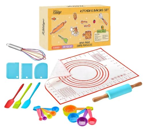 Backset für Kinder – echte Küchenutensilien für Kinder – 19-teilig – Zubehör Montessori – Kinderküche – Geschenk für Kinder 3 Jahre, 4 Jahre, 5 Jahre – Special Kuchen, Cupcakes und Desserts – Lernend