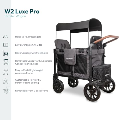 Image of WonderFold W2 Luxe Pro Stroller Wagon, Aluminum Frame, 2 Seater, Gray