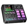 PUPGSIS Gaming Audio Mixer, Audio Interface for PC/Podcast/Streaming, Sound Board with 3.5mm/XLR Mic Input, 48V Phantom Power, Voice Changer, Live Sound Card with DJ Mixer Effects/Bluetooth/4 Channel