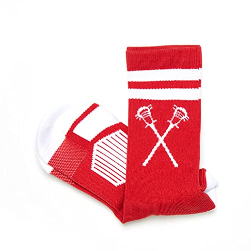 Image of ChalkTalkSPORTS Lacrosse Socks - Cushioned Mid-Calf Crew - Crossed Sticks | Moisture-Wicking Performance Blend, Athletic Lax Gear, Stay-Up Technology, Arch Support, Breathable, Boys and Men