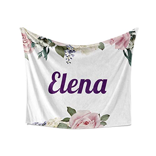 Elena Blanket - Personalized Plush Fleece Flower Throw with Name, Custom Soft Cozy Warm Blanket, Customized Birthday, Holiday Present Idea, 50x60 Inches