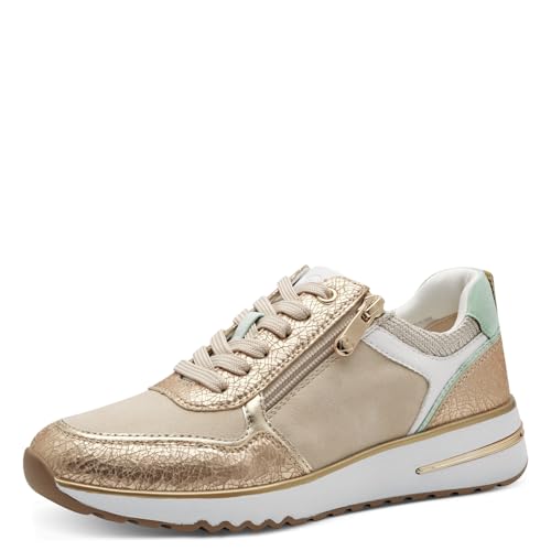 MARCO TOZZI Damen Sneaker flach mit Reißverschluss Chunky-Sohle, Gold (Gold Comb), 38 EU
