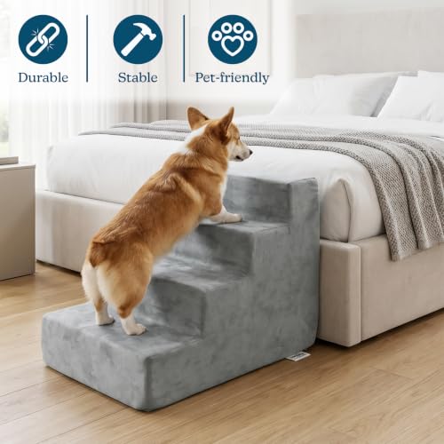 PETMAKER Dog Stairs for Small Dogs - 4-Step Dog Steps for High Bed and Couch - Pet Stairs with Nonslip Bottom, High-Density Foam, and Removable Washable Cover - Cat and Dog Furniture, Gray by Petmaker - Used condition - Image 2