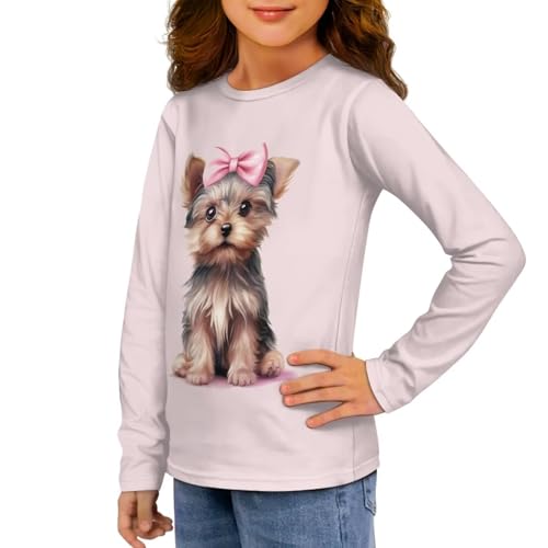 Image of Girls Long Sleeve Shirt with Cute Graphic Casual Pullover Tops 3-16Y