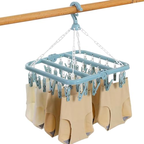 Unterwäsche Trockenständer,Trockenklammern für Handtücher | 32 Klammern Drehbarer Windfester Wäschetrockner für Socken, Unterwäsche, BHS & Wäschezubehör