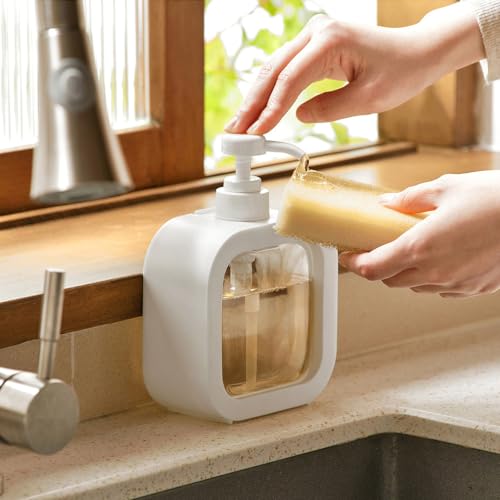 Image of Hand Soap Dispenser for Bathroom, Modern Dish Soap Dispenser for Kitchen Sink, Liquid Soap Container with Pump, Clear Plastic Soap Pump Bottles (2 Packs,17oz, White)